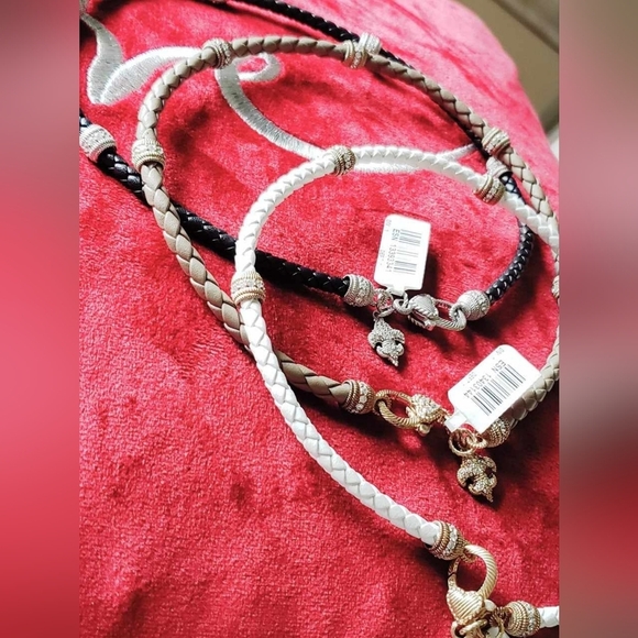 Judith Ripka 925 silver, Leather Verona Rope w/ Rare Fleur de Lis Charm - Picture 7 of 16